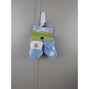 Bluey Toddler Fuzzy Turn-Cuff‎ Socks 4-Pack Blue White Stars Size 12-24M NEW